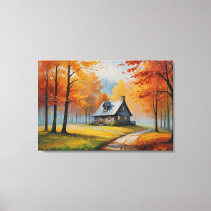 a house in the woods painting canvas print