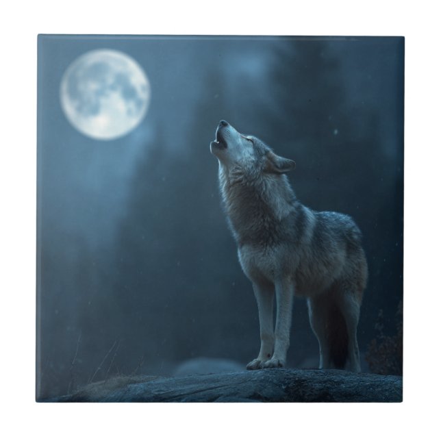 A Howling Wolf Ceramic Tile (Front)