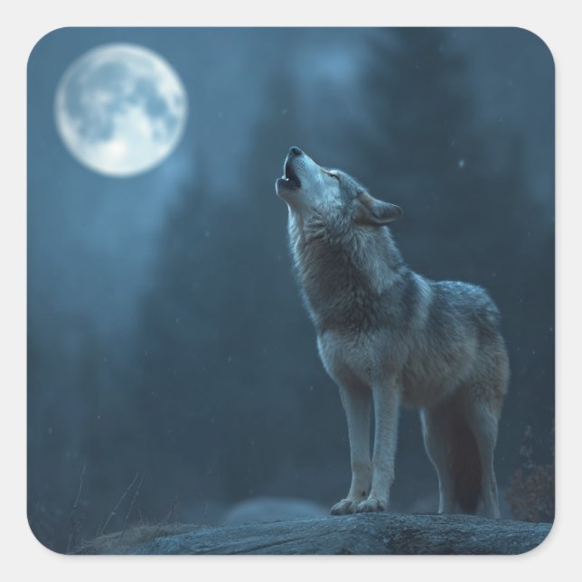 A Howling Wolf Square Sticker (Front)