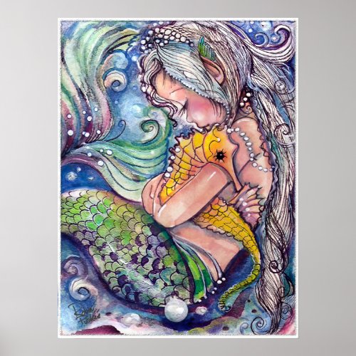 A hug a day Mermaid and Seahorse Poster