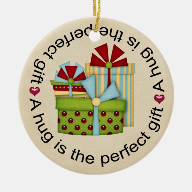 A hug ceramic ornament (Front)