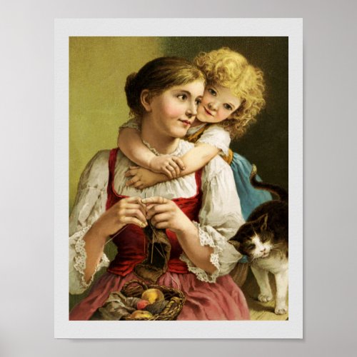 A Hug For Mother Vintage Art Poster