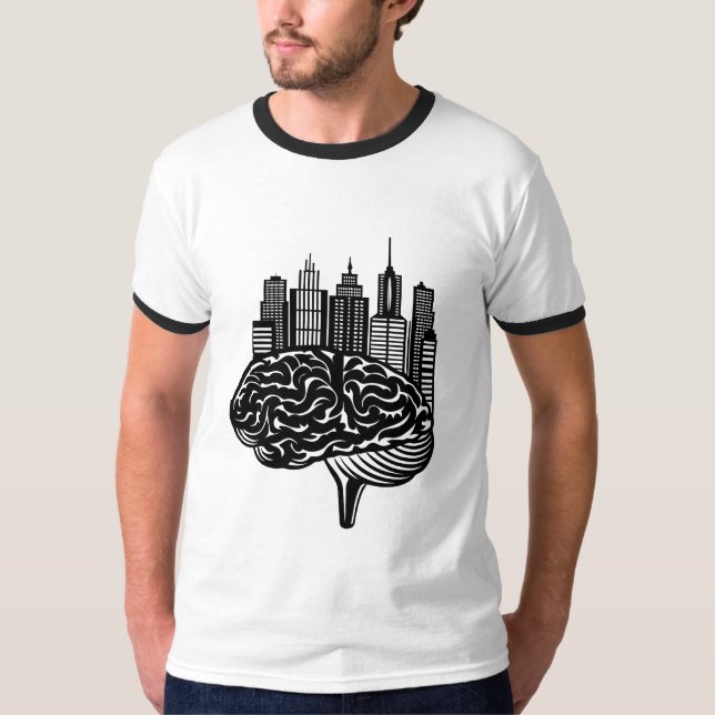 A Human Brain Transforming into a Futuristic City T-Shirt (Front)