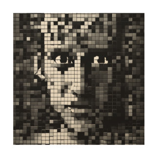 A human face made from black and white pixels wood wall art
