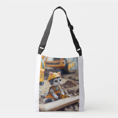 A humanoid cat construction worker  crossbody bag