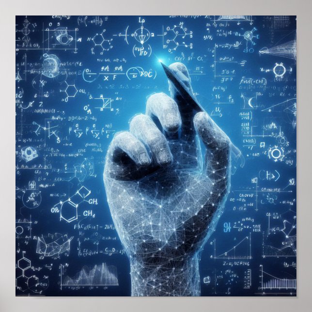 A humanoid hand superimposed on a data sheet poster (Front)