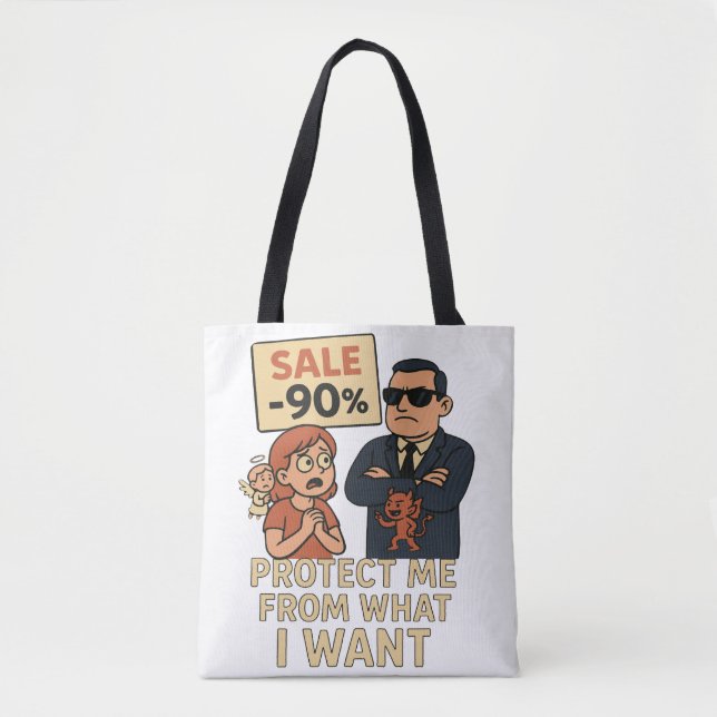 A humorous cartoon-style graphic  tote bag (Front)