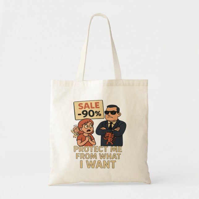 A humorous cartoon-style graphic  tote bag (Front)