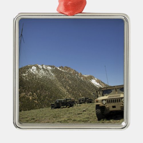 A Humvee is parked at the re_transmitting site Metal Ornament