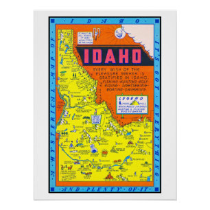A Hysterical Retro Map of Idaho 1949 Poster