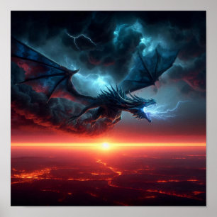 A.I. Blue Lightning Dragon Poster