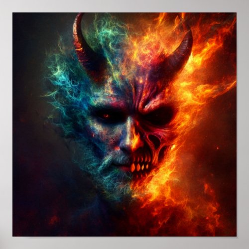 AI Flaming Devil Face Poster