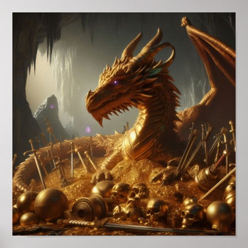 AI Hidden Gold Dragon Poster