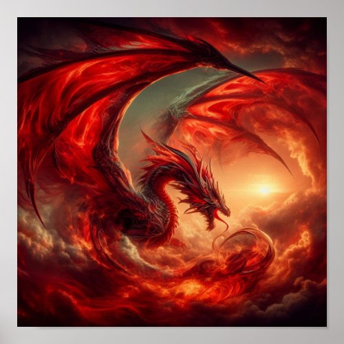 AI Red Dragon in the Clouds Poster