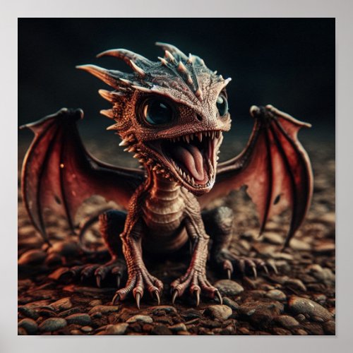 AI Winged Baby Dragon Poster