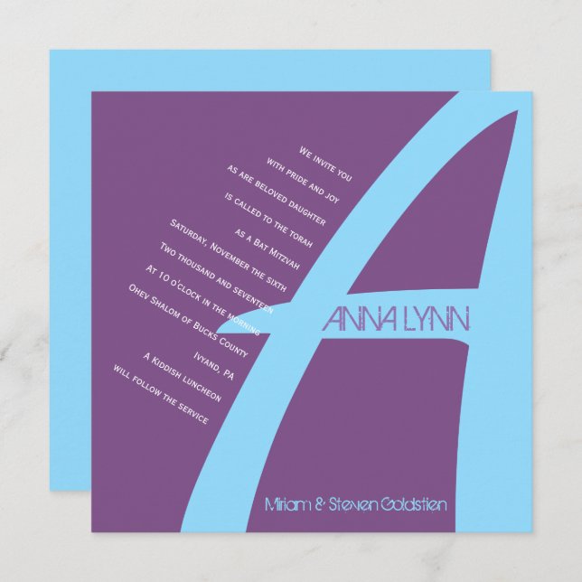 A INITIAL Bar Bat Mitzvah Invitation (Front/Back)