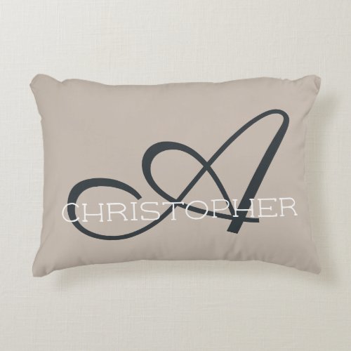 A Initial Personalized Name Tan White Neutral Accent Pillow