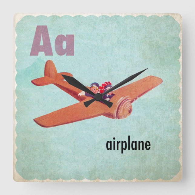 A is for Airplane Square Wall Clock (Front)