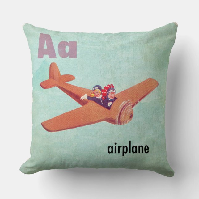 A is for Airplane Throw Pillow (Front)