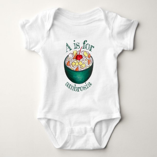 A is for Ambrosia Coconut Marshmallow Fruit Salad Baby Bodysuit (Front)
