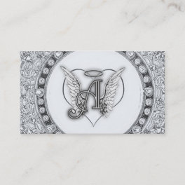 A is for Angel Initial with Heart Monogram Business Card