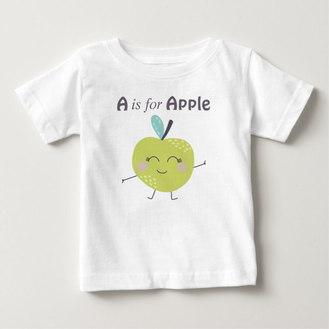 A is for Apple Cute illustration Alphabet Letter Baby T-Shirt (Front)