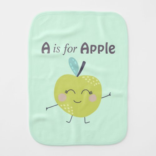 A is for Apple Cute illustration Green Baby Burp Cloth