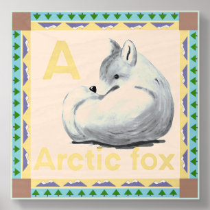 A is for Arctic Fox Wood Photo Tile