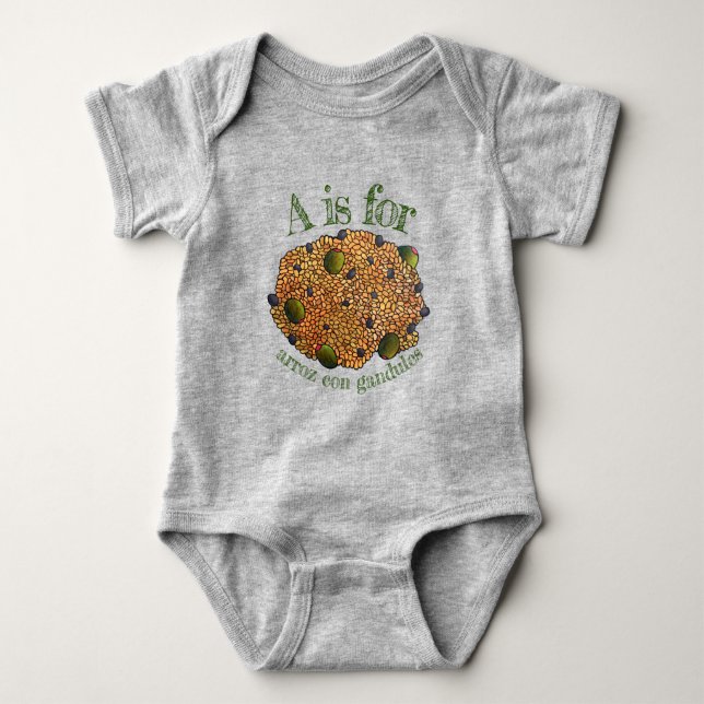 A is for Arroz con Gandules Puerto Rican Food Baby Bodysuit (Front)