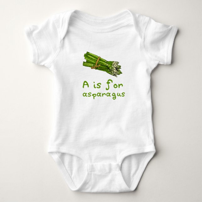 A is for ASPARAGUS Green Veggie Alphabet A Baby Bodysuit (Front)