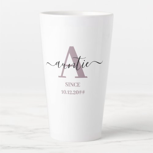 A is for Auntie Elegant Script Monogram Mauve Latte Mug