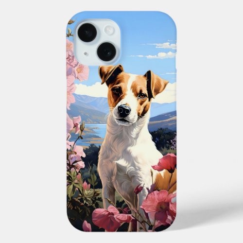 A Jack Russell Terriers Floral Haven iPhone 15 Case