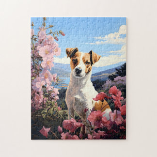 A Jack Russell Terrier's Floral Haven Jigsaw Puzzle