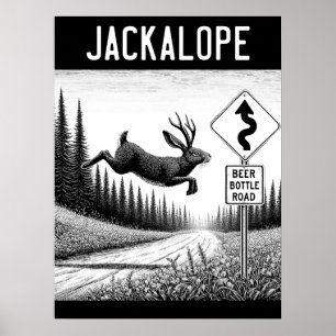 A Jackalope Jumping Across An Old Dirt Road  Poster