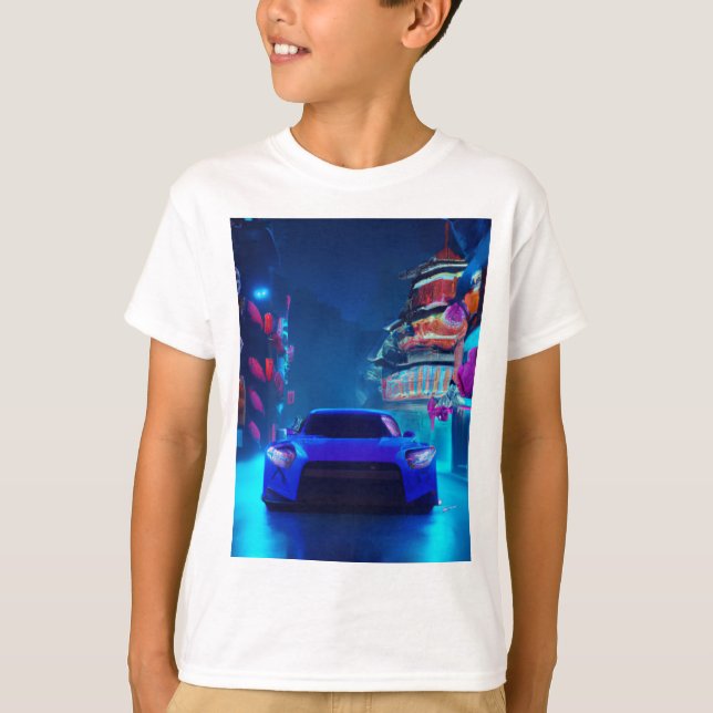 A Japanese car - A Japanese city - on a neon road  T-Shirt (Front)