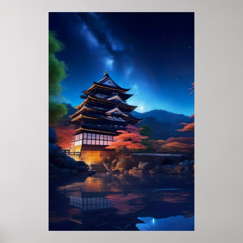 A Japanese Castle Amidst the Stars Poster