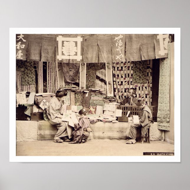 A Japanese cloth store, c.1890 (hand coloured phot Poster (Front)