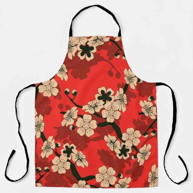 a Japanese style seamless tile with a cherry tree  Apron (Front)