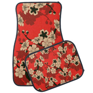 a Japanese style seamless tile with a cherry tree  Car Floor Mat