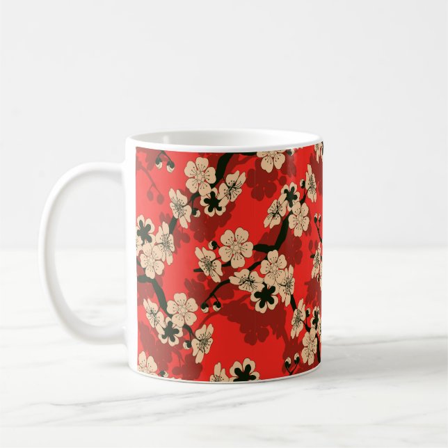 a Japanese style seamless tile with a cherry tree  Coffee Mug (Left)