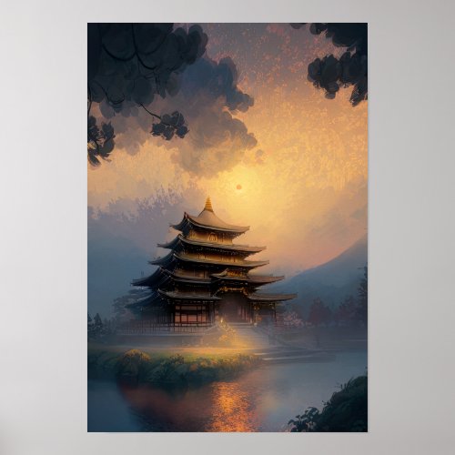 A Japanese Temple in the Evening Light Poster