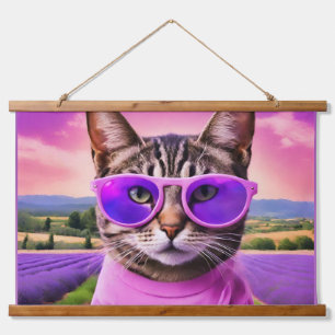  A jazzy cat in  lavender field  Hanging Tapestry