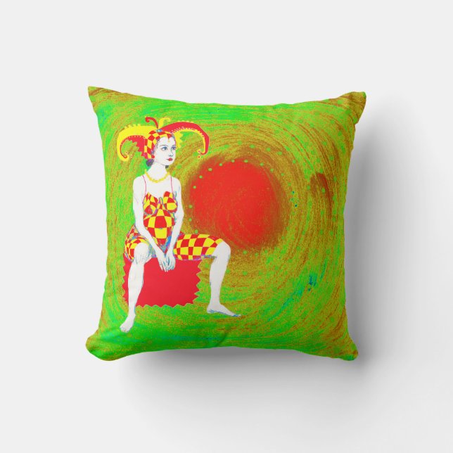 A jester queen throw pillow (Front)