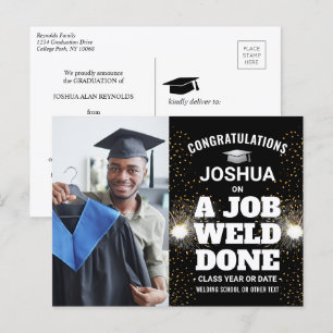 A Job Weld Done Torch & Sparks Welder Graduation Announcement Postcard