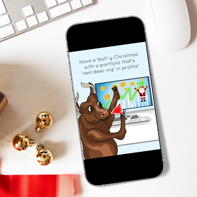 A Jolly Bull Market Merry Christmas Card (Spread holiday cheer with our hilarious stock market Christmas card—perfect for financial fans and c)