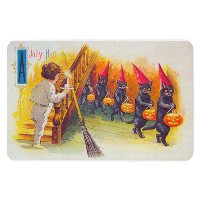 A Jolly Halloween Black Cats with Pumpkins Vintage Magnet (Horizontal)