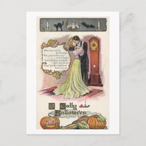 A Jolly Halloween Couple Kissing Vintage Holiday Postcard