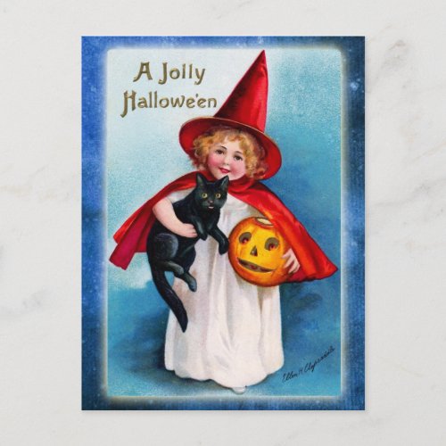 A Jolly Halloween from the Little Witch Postcard