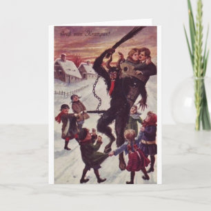 A Jolly Krampus Snow Scene Holiday Card