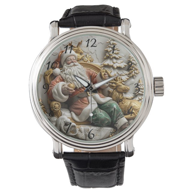 A jolly Santa Claus relaxing with his reindeer Watch (Front)